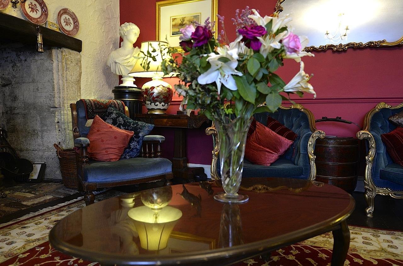 A reception room set for a gathering