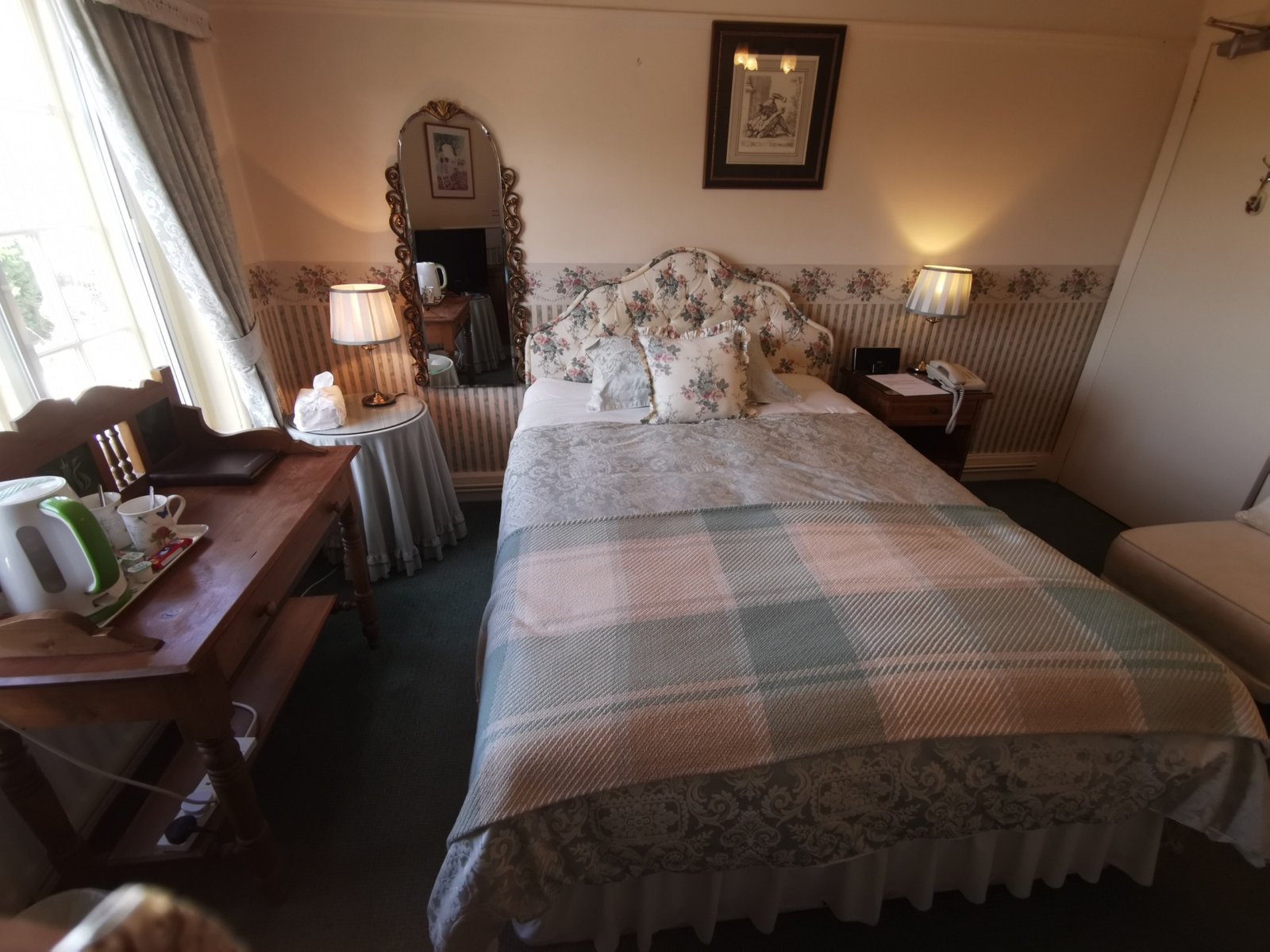 A twin room with oak beams